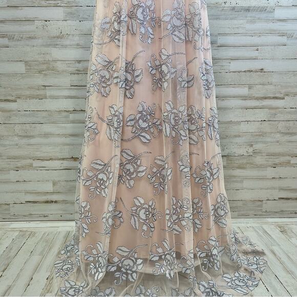 Jump Apparel Halter Tulle Glitter Maxi Dress Gown Juniors Size 5/6 Blush Floral - Picture 4 of 16
